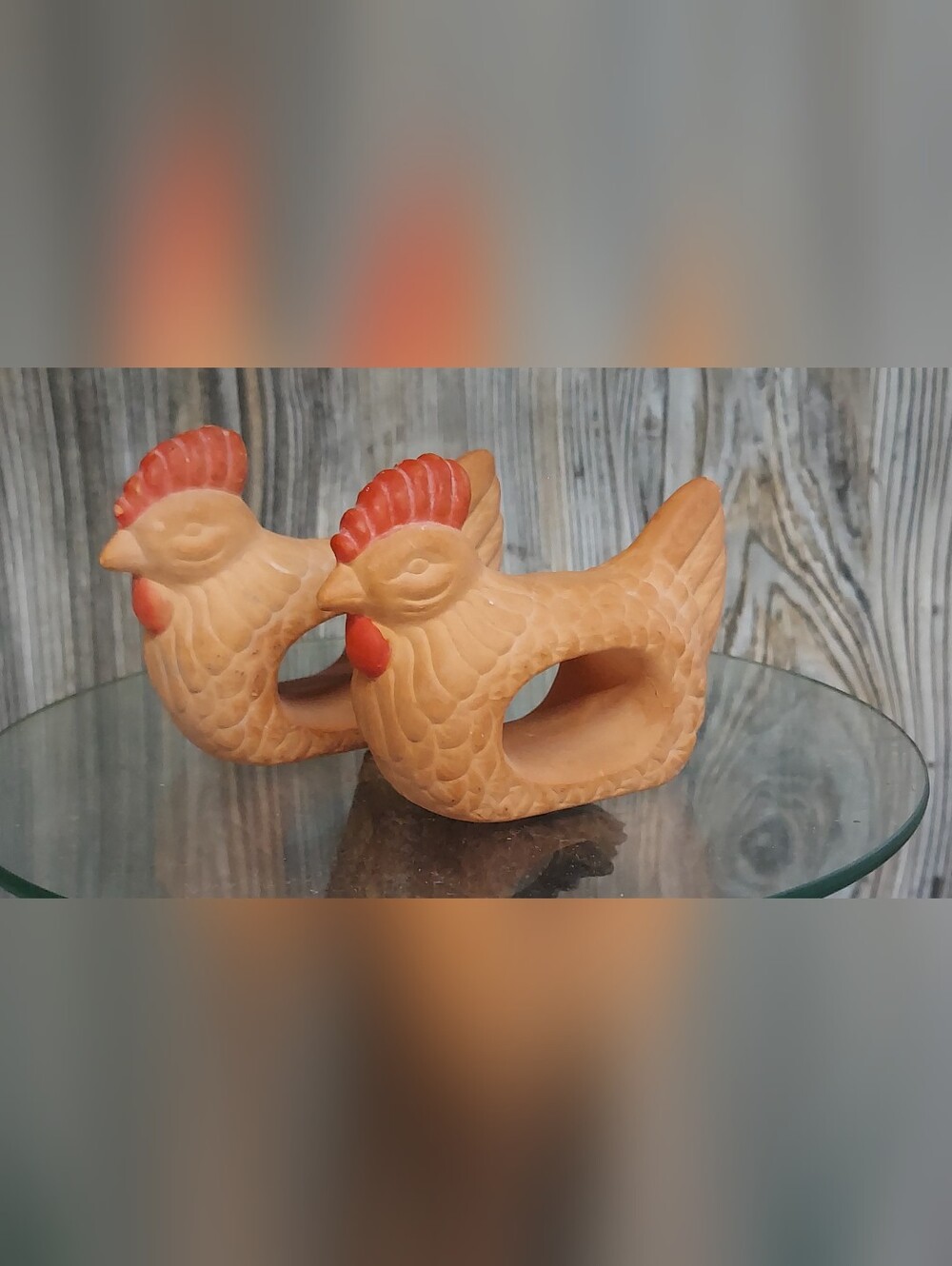Vintage Terracotta Chicken Napkin Rings - Set of 2 - Farmhouse Table Decor
